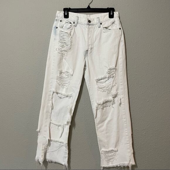 Carmar White Super Distressed Straight Leg Raw Hem Jeans 26 - Picture 1 of 15
